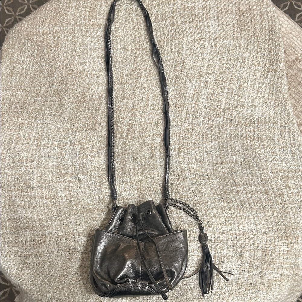 Elegant Metallic  Grey Crossbody Leather Shoulder Bag